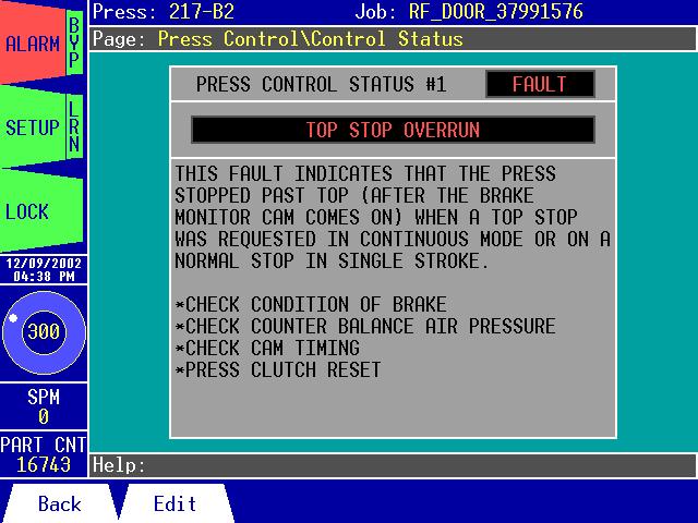 Press Control\Control Status: Figure 3.22: The Press Control\Control Status Control Status Type Control Status Message Status Message Remarks The Press Control\Control Status page allows you to: 1.