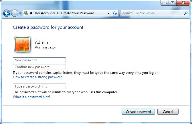 6. Enter the password and select Create a password for your account.