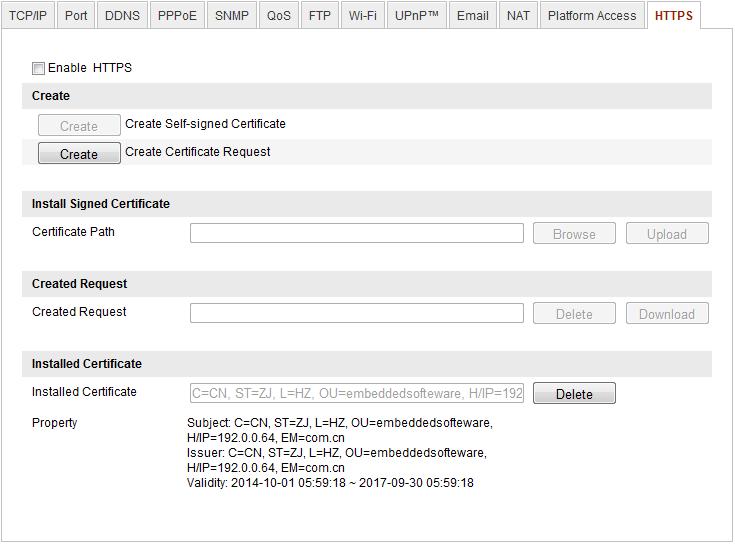 Create the self-signed certificate Figure 6-26 HTTPS Settings 1) Click Create button to