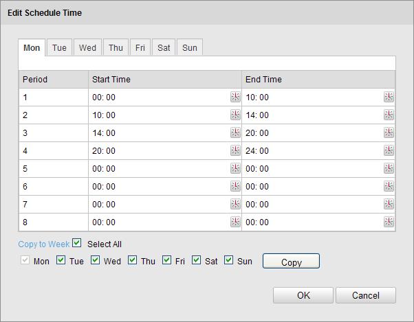 (3)Click to set the time period for the arming schedule.