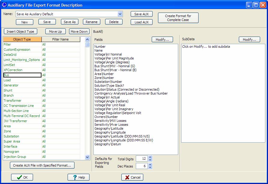 Case Information Ribbon Tab: Auxiliary File Export Format Descriptions