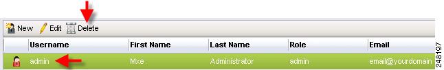 System Administration Chapter 9 Deleting Users Procedure Step 1 Step 2 From the Toolbox, click Administration > User. Select the user you want to delete, and click Delete. See Figure 9-22.