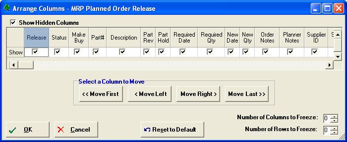 Arranging / Hide Columns Use this view to change the sequence in which columns appear on your spreadsheet. Each column represents a field that is available for display on the spreadsheet.