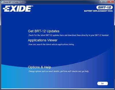 Options 1. Run the BRT-12 Suite Application from the start menu select Start All Programs Exide BRT-12 Suite.