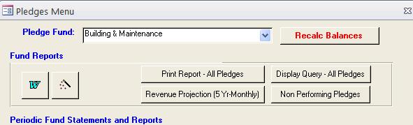 9) To see the overall status of the pledge click on the Print Report All Pledges button near the top of this screen as seen below: This will show the