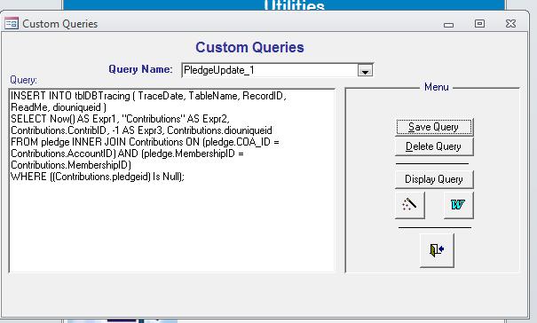 6) Next click on the Save Query button in Custom Queries screen on the right side. ParishSOFT.