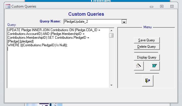 11) Next click on the Save Query button in Custom Queries screen on the right side. ParishSOFT.