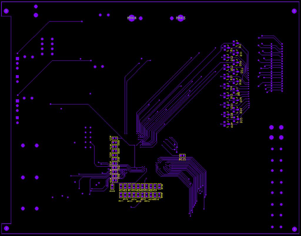 On the top layer you can see the FPGA near the center of the board and the SRAM memory with reference designator U1 near the FPGAs bottom right corner.