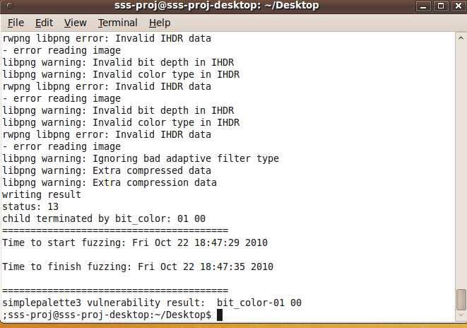 Figure 5.4 Simplepalette3 5.2 Std fuzzing The other program we fuzzed is std. Std is a C program developed by us, which takes three strings as input, and the strings are printed on the screen.