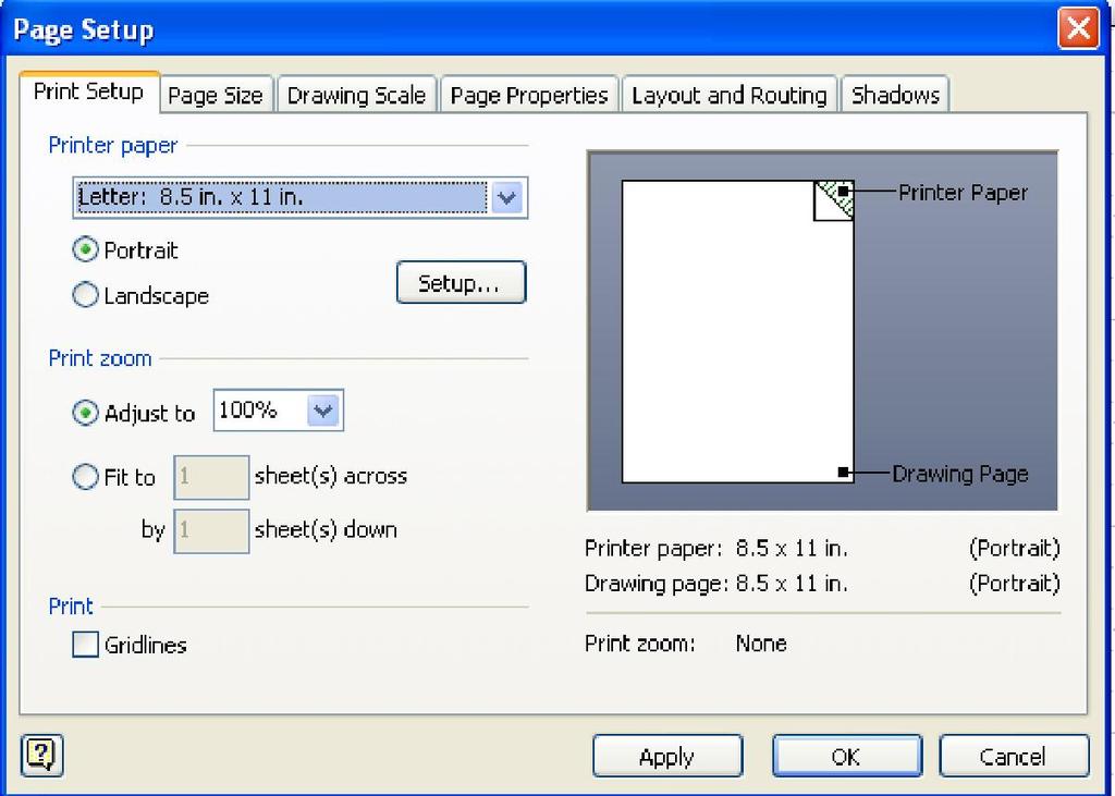 7. Thiết lập các thông số của bản vẽ - Vào File/ Page Setup.