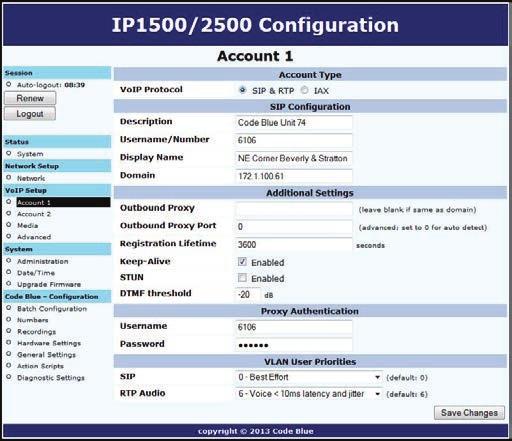 Configuring a SIP Account Either of the speakerphone s two accounts can be configured to register to a VoIP system via SIP. Configuration is as follows: Set the VoIP Protocol to SIP & RTP.