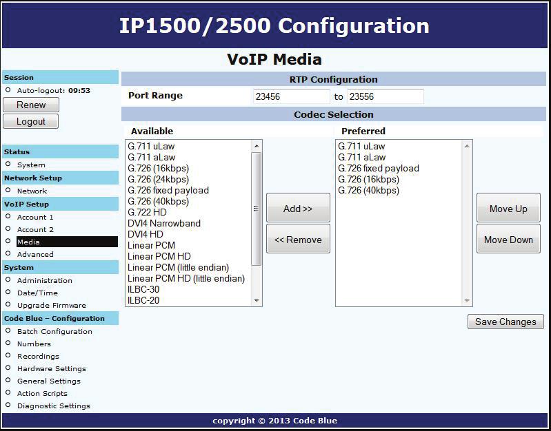Configuring Media Settings For the SIP protocol, you can specify a port range from which the speakerphone will select IP ports to offer to the other system for use with RTP communication.