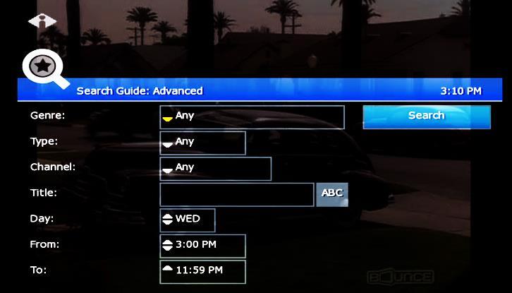 2. Basic TV Controls Press arrow buttons to select one or more categories: Genre, Type, Channel, Title, Day, From (start time), To (end time).