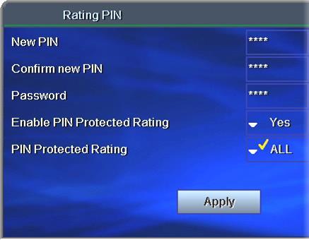 6. Account Services Set Rating PIN A Rating PIN allows a user to view programming with a higher rating than the rating specified when the user was created (see Create a User on page 23).
