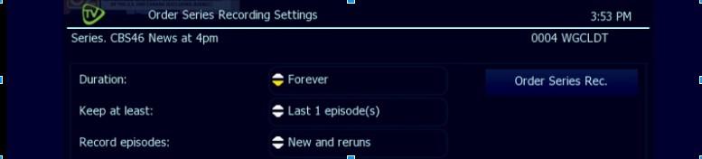 This will bring up a window with multiple options 3. Select Order Series Recording to record the show, which will bring up a window to set the series recording options 4.