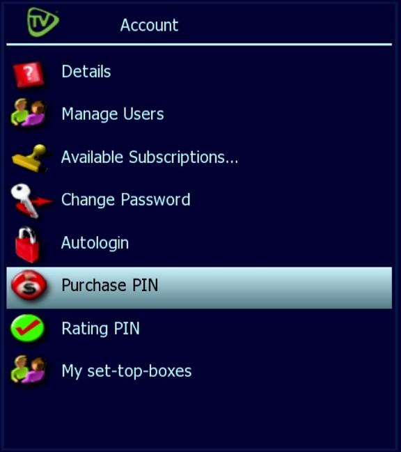 Setting Purchase PIN and Rating PIN Skitter TV features two types of option personal identification numbers (PINs) Purchase PIN allows secure purchase of subscriptions or services (where applicable)