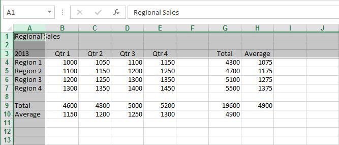 Understanding selection 137 Figure 6-4 Select entire columns and rows by clicking their headings, or hold down the Ctrl key while clicking to select nonadjacent rows and columns.