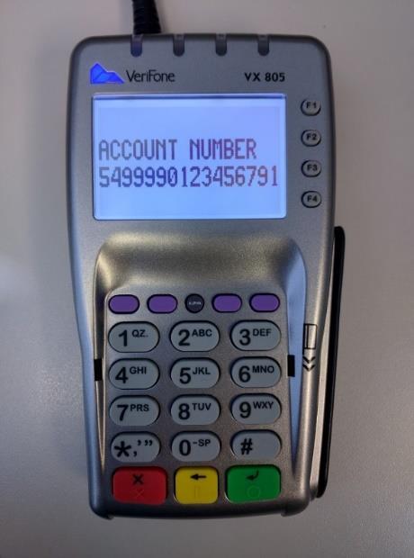 7. Enter the card number using the keypad on the pinpad, then press the green key on the keypad. 8.