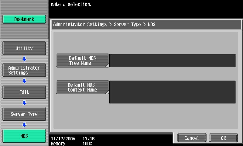 Network Settings 4 Specify the tree name and context name for the NDS server.
