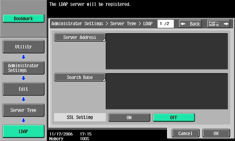 Network Settings 4 Specify the details for the LDAP server.