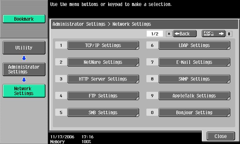 Network Settings 4 Displaying the TCP/IP Settings screen 1
