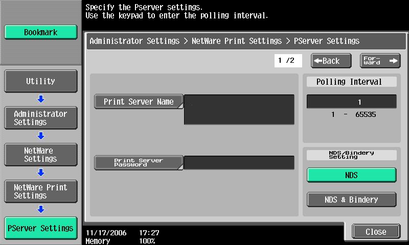 Network Settings 4 4 Select the NetWare print mode, and