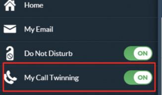 My Call Twinning My Call Forwarding My Call Twinning enables incoming calls to ring your OfficeSuite phone and another phone simultaneously. Press the toggle to turn twinning on or off.