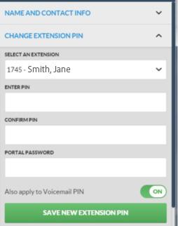 Account Settings Continued Under Change Extension PIN, you can change the PIN associated with your extension and