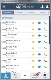 Contacts Icon Continued Favorites Tab Build your Favorites list by clicking on the star next to a person s name in the co-workers tab or the personal tab.
