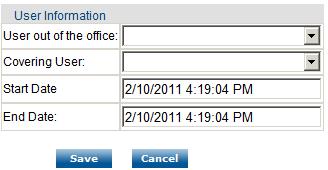 User out of the office: Select the user that will be out of the office from the dropdown list.
