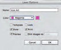 In the Layer Options dialog box, change the layer name to Icon Art and choose Magenta from the Color menu, then click OK.