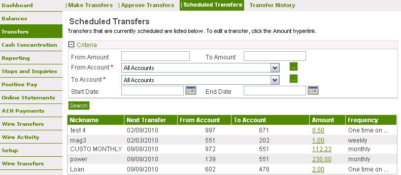10 VIEW SCHEDULED TRANSFERS 1. From the main menu, click Transfers. 2. Click Scheduled Transfers. a.
