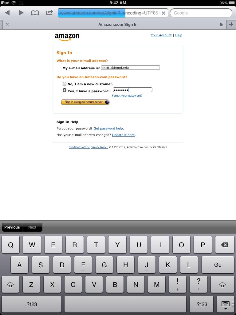 18. The Safari browser will open to the Amazon.com login page. Enter the same Amazon.