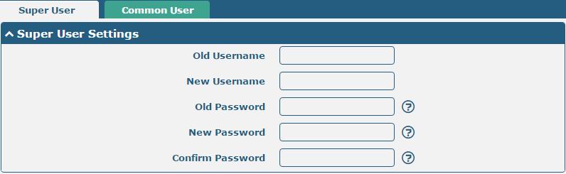Super User Settings Old Username Enter the old username of your router. The default is admin. Null New Username Enter a new username you want to create; valid characters are a-z, A-Z, 0-9, @,.