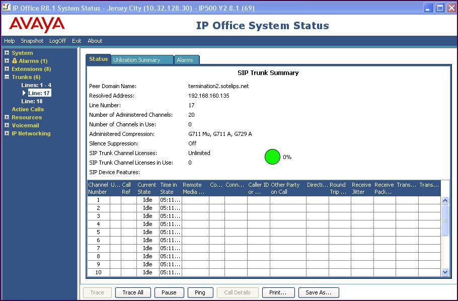 7. Verification Steps The following steps may be used to verify the configuration: Use the Avaya IP Office System Status application to verify the SIP connection state.