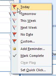 Lesson Steps: 1. In your Inbox hover over the Flag icon for one of your emails and right click. 2.