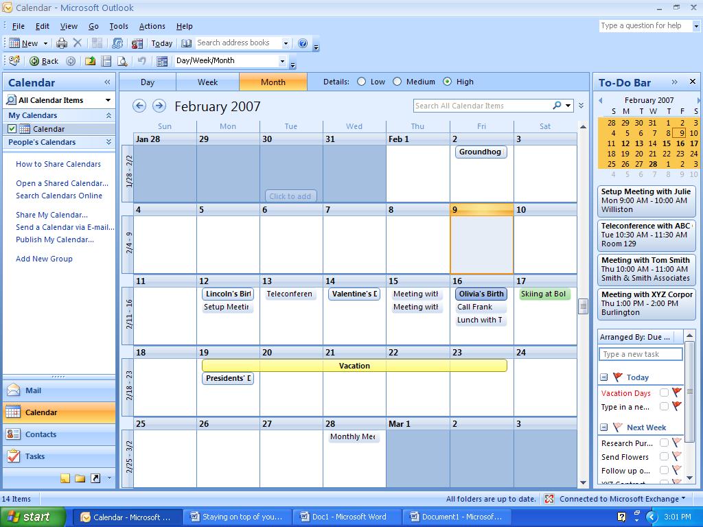 The To-Do Bar displays the Date Navigator, appointments, and the Task List.