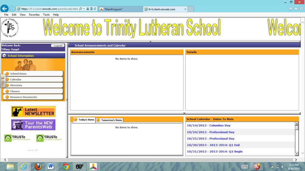 homepage. Click here for Parents Web 2.