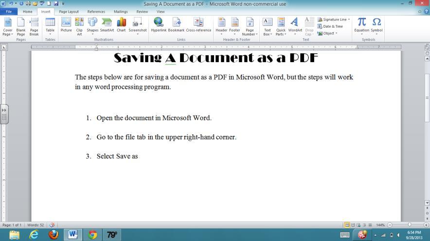Pre-Training Handout: Saving a Document as a PDF The steps below are for saving a