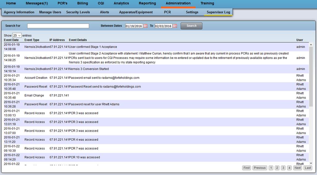 Administration cont. Supervisor Log: The supervisor log tracks many different activities performed within the ipcr web.