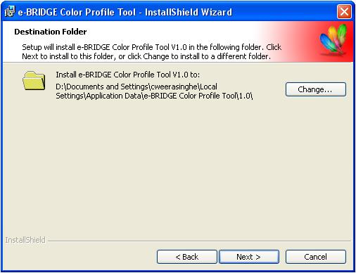 This software can be downloaded from the Microsoft.com web site. To install the e-bridge Color Profile Tool (V1.0) software, use the following procedure.