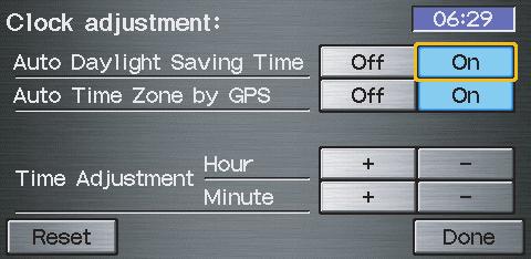 Clock Settings From the Setup screen (second), say or select Clock Settings and the following screen appears: Clock Adjustment Allows you to set Daylight Savings, Auto Time Zone, and Time Adjustment.
