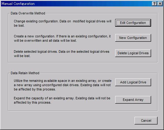 Chapter 5 Using GAM Manual Configuration To start setting the array configuration, click [Manual Configuration]. The following window appears.