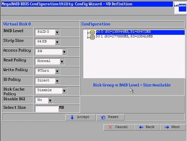 MegaRAID SAS User's Guide 5 Create a disk group. Perform the following procedures: 1.