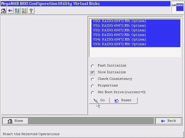 MegaRAID SAS User's Guide 3 Initialize all the created logical drives. 1. Select [Virtual Disks] in the main window. The [Virtual Disks] window appears. 2.