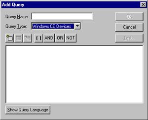 3 Type a name for the query. 4 Click Palm OS Handhelds in the Query Type drop-down list to create a query for Palm OS devices.