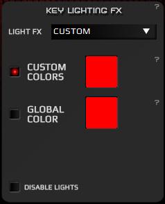 lighting fx INSTRUCTIONS Key Lighting FX This submenu allows you to customize the ligthing of your keyboard. In the first dropdown menu you can select the light fx.