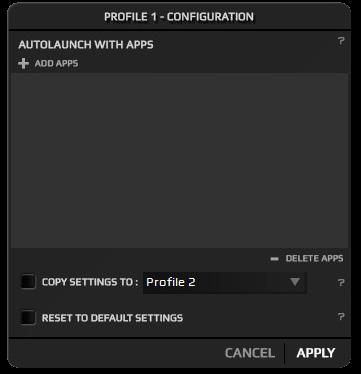 profile INSTRUCTIONS When you click on the cogwheel next to the active profile on the bottom of the interface a new profile configuration window will pop up.