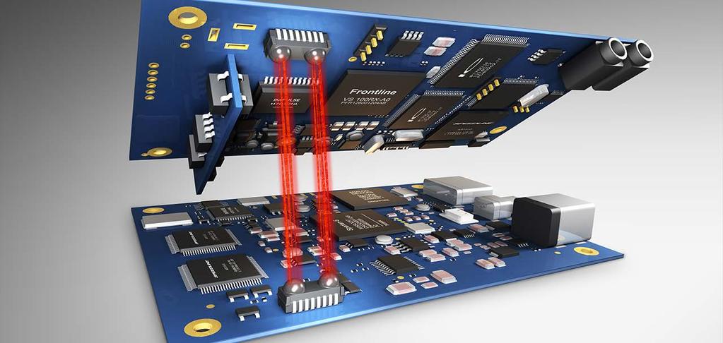 Wireless Board-to-Board Communication with up to 12.5 Gbps. already in use by other applications or the use of radio systems is impossible due to strong electromagnetic interactions.