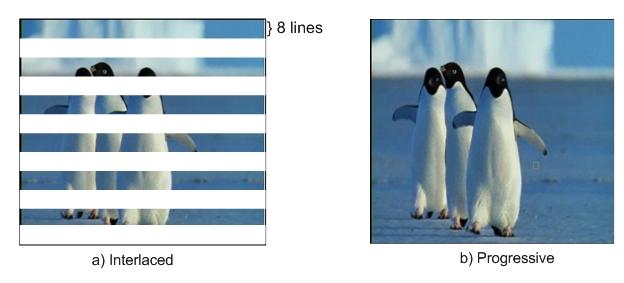 2.2. STRUCTURE OF MPEG-2 VIDEO 17 MPEG-2 also uses the progressive method that displays all lines sequentially from top to bottom, as shown in Figure 2.2 b.